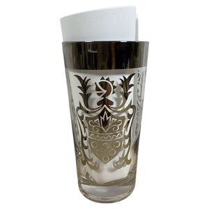 Vintage Kimiko MCM Silver Rim Highball Glasses Knight Shield Set 4 EUC